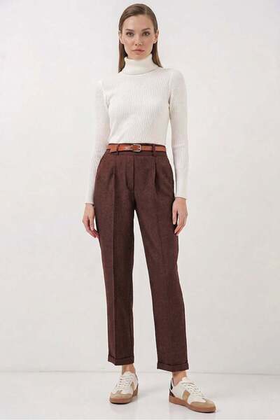 Generic Brand Women's Belted Cotton Brown Trousers