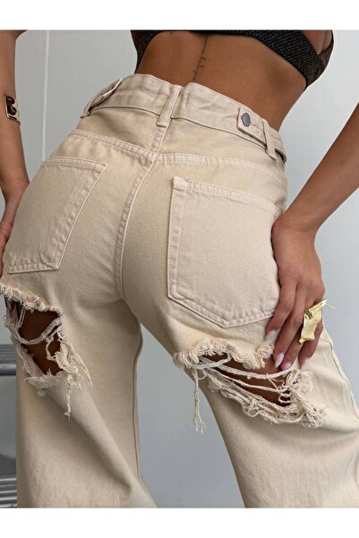 DENİKK Trend Custom Design Ripped Detail Wide Leg Baggy Jean Denim Pants-Tren...