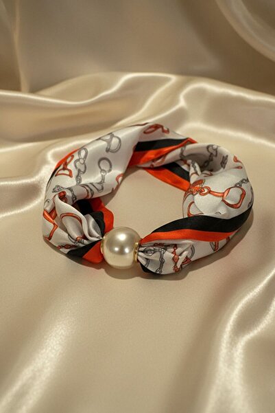 BHR AKSESUAR Women's Patterned Scarf Necklace with Pearls and Magnets, Stylis...