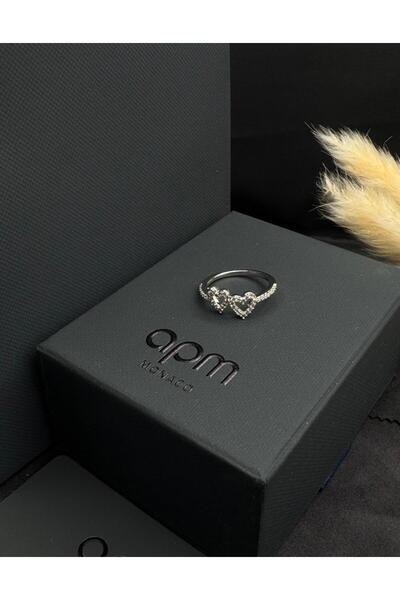 Generic Sparkling Double Heart Ring with White Stones