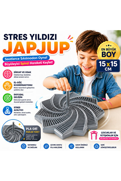 Jap Jup Stress Star Fidget Sensory Toy Spiral Educational Toy Grey (Max Size 15cm)