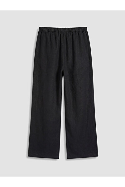 LC Waikiki Black Women's Linen Blend Trousers with Elastic Waist