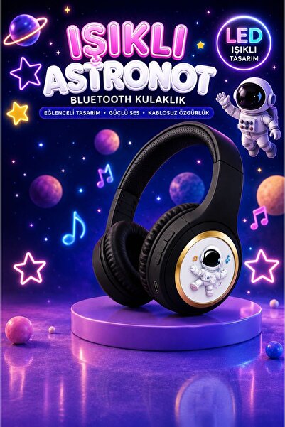 kawigo Işıklı Siyah Renk Astronot Bluetooth Kulaklık LED Tasarım Kablosuz Kul...