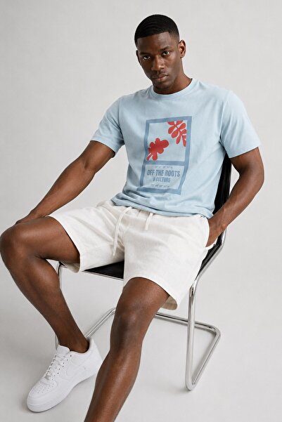 BARRELS AND OIL Men's Off the Roots Printed T-Shirt - Light Blue