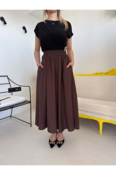 Bade Butik Coffee-Colored Maya Skirt with Elastic Waist