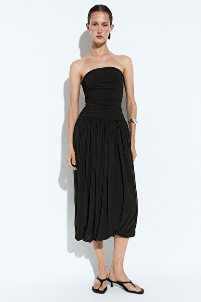 Massimo Dutti Straplez balon midi elbise