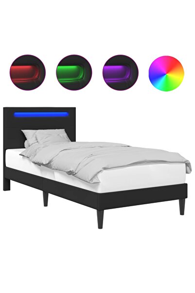 vidaxl Cadru de pat cu benzi LED Negru 90 x 190 cm Piele artificială