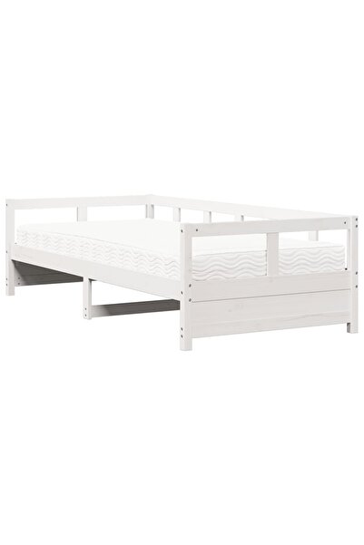 vidaxl Pat de zi cu saltea, alb, 80x200 cm, lemn masiv pin