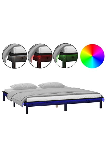 vidaxl Cadru de pat cu LED, negru, 200x200 cm, lemn masiv