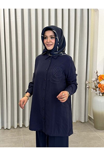 KADO TENCEL İŞLEME DETAYLI GÖMLEK LACİVERT