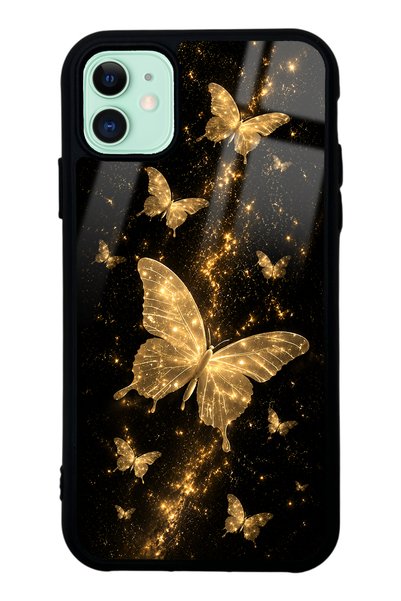 Spoyi iPhone 11 Yellow Galaxy Butterfly Design Glossy Phone Case