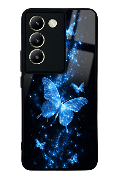 Spoyi Vivo V30 Lite Blue Galaxy Butterfly Tasarımlı Glossy Telefon Kılıfı