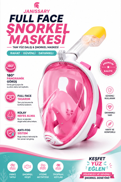 Janissary S / M Full Face Şnorkel Maske Siyah Tam Yüz Dalış Maskesi 180° Pano...