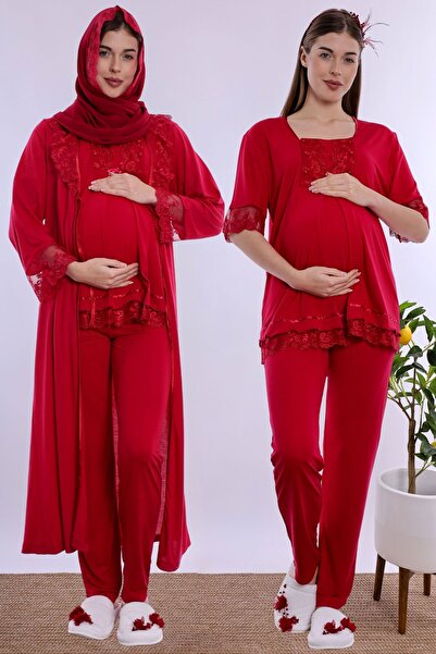 ByLohusa Hijab-Friendly Soft Textured Cotton Long Robe Maternity Pajama Set E...