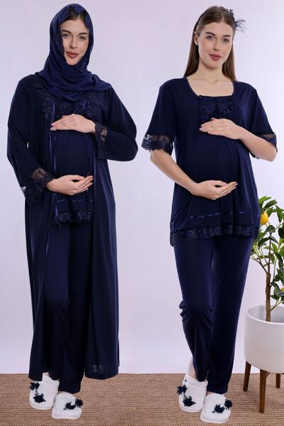 ByLohusa Effortt Maternity Pajama Set with Hijab, Soft Textured Cotton Long R...