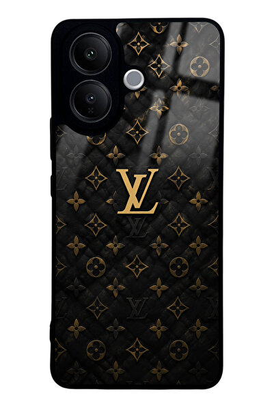 Spoyi Vivo V60 Lite Black Gold LV Tasarımlı Glossy Telefon Kılıfı