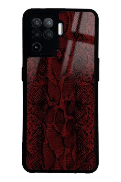 Spoyi Oppo Reno 5 Lite Red Leather Design Glossy Phone Case