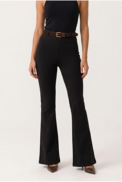 NOTHING Women's Black High Waist Gathering Belted Spanish Flare Palazzo Pants...