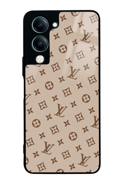 Spoyi حافظة هاتف لامعة بتصميم LV بلون كريمي داكن لهاتف Vivo Y04