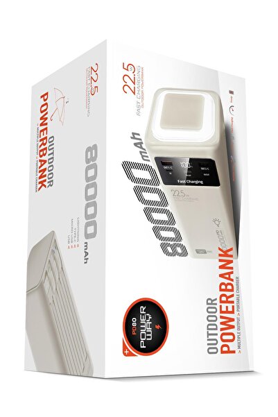 POWERWAY 80.000 mAh PD 22.5W Hızlı Şarj Dahili Kablolu Kamp Taşınabilir Güç K...