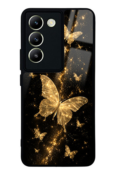Spoyi Vivo V30 Lite Yellow Galaxy Butterfly Tasarımlı Glossy Telefon Kılıfı