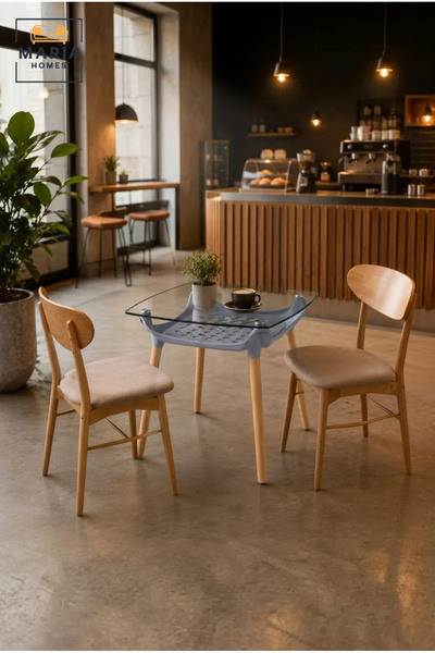 MARIA HOMES طاولة طعام عصرية بسطح زجاجي وأرجل خشبية - طاولة طعام مربعة معاصرة...