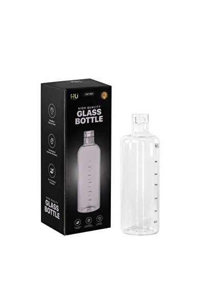 HU HAPPY USER Glass Water Bottle with Time Markers – Hydration Reminder Bottle, Eco-Friendly Reusable Drinking Bottle, Durable & Easy to Clean for Daily Fitness & Office Use