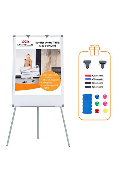 makell Flipchart, MAKELLO, Inaltime Reglabila, Suprafata Magnetica, 90x60 Cm,...