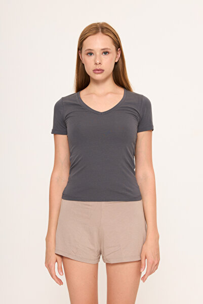 Zoor Ultra Soft Combed Modal V-Neck Short Sleeve Blouse