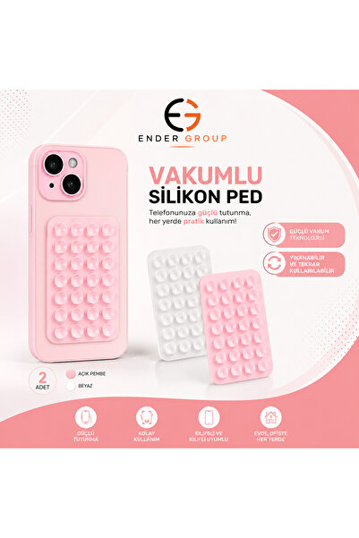 Ender Vantuzlu Silikon Telefon Tutucu Ped – Açık Pembe & Beyaz (2 Adet) 24 Va...