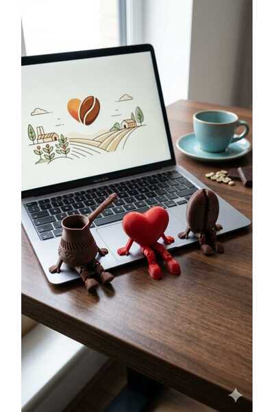 Şirin (3cm) 3D Baskı Hareketli Kahve Aşkı 3'lü Dekoratif Figür Seti - Cezve, ...