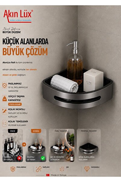 Evista LÜX PASLANMAZ GARANTİLİ BANYO KÖŞE RAFI - ŞAMPUANLIK - DÜZENLEYİCİ RAF...