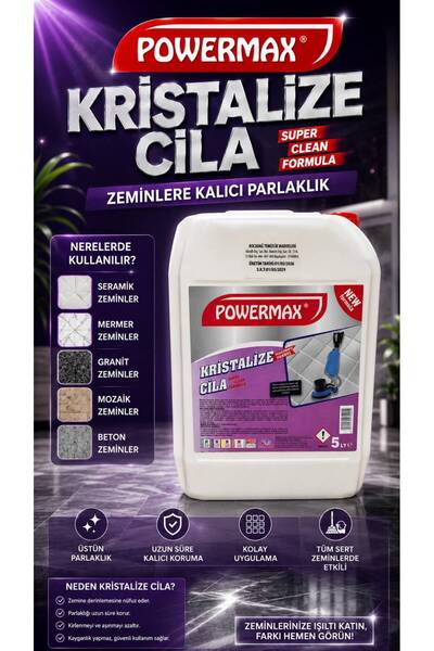 powermax Kristalize Cila 5L – Uzun Süreli Parlaklık Sağlayan Profesyonel Zemi...
