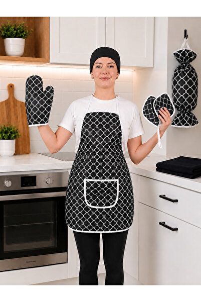 sevilya Trendy Çeyiz 6 Piece Dowry Set (Kitchen Apron, Chef's Hat, Towel, Bag Holder, Gloves and Utensil Holder)