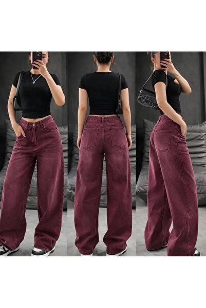 İsra Ayyıldız Moonstar Collection Kadın Bordo Retro Salaş Jean Pantolon