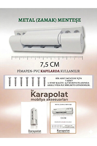 KARAPOLAT Pimapen Menteşesi Pvc Kapı / Pencere Beyaz 75 Mm