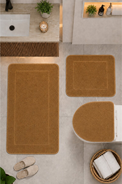 Bonny Home Coffee 3-Piece Bathroom Rug Set with Non-Slip Base, Washable Toile...
