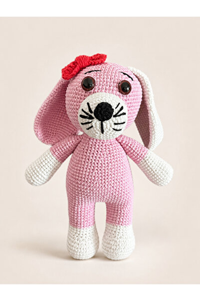 MentorAly Pembe Boncuk Köpek Amigurumi Oyuncak – El Yapımı 23 cm