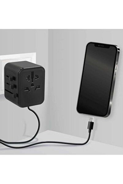 porodo Universal Travel Adapter, Dual USB-A Port 12W Fast Charger, EU/US/UK/AU Plugs, Black