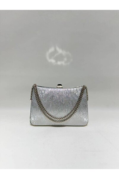 womenacs Silver Color Wavy Material Design Evening Dress Clutch Chain Strap H...