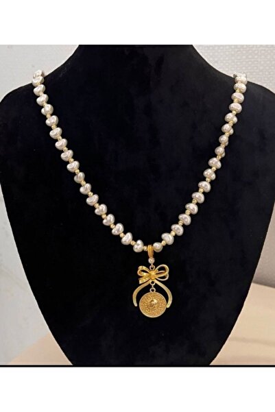 GEZERGOLD TAKI FİYONK ÇEYREKLİ İNCİLİ KOLYE 60CM 22AYAR ALTIN KAPLAMA