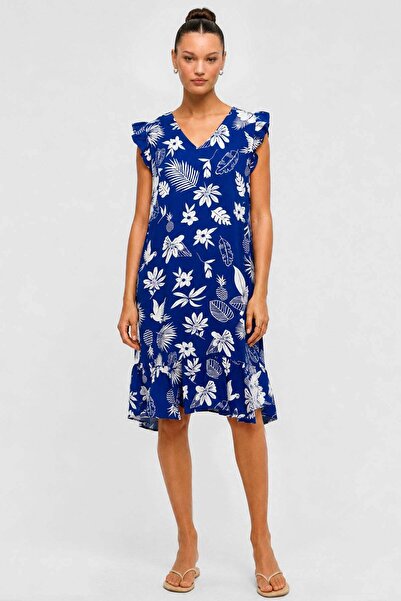 Egyptian Women Viscose Floral Short Dress Saxe