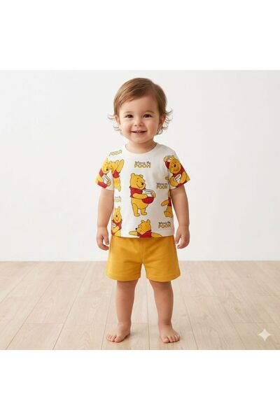 Organic Product DimpleBaby Winnie Pooh Lisanslı Bebek Takımı Şortlu Yazlık Ta...