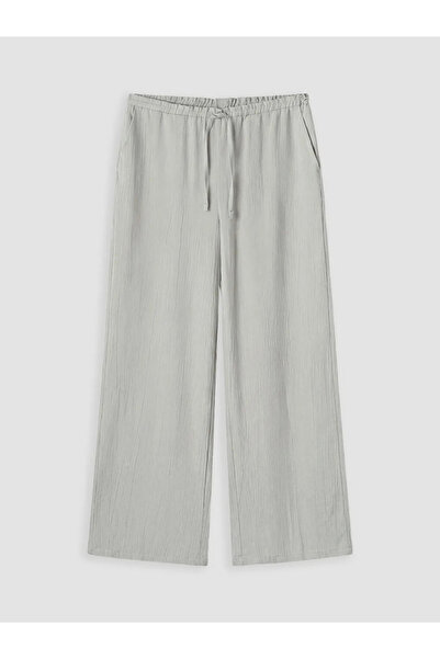 LC Waikiki Gray Textured Women's Trousers with Elastic Waist
