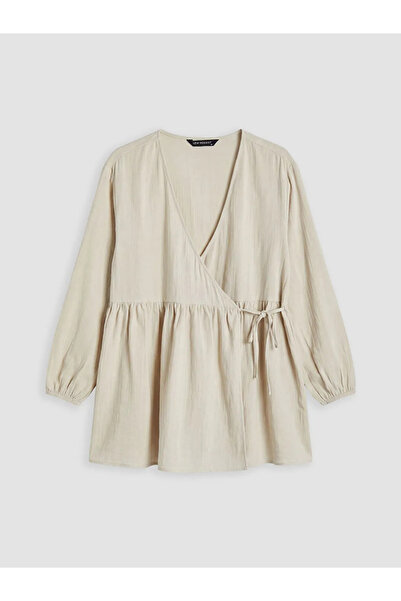 LC Waikiki Gray Double-Breasted Collar Textured Women's Kimono