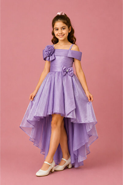 Atlas Kids Rochie de seară pentru fete, cu detaliu la umăr, accesorii trandaf...