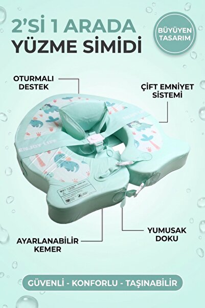 UPSTYLE 2'si 1 Arada Oturaklı Çocuk Yüzme Simidi Dinozor Temalı Süngerli Pomp...