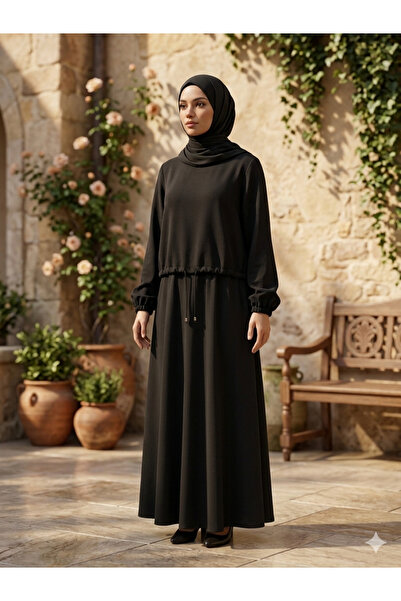 Beli bağcıklı tesettür elbise