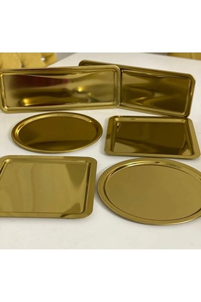 MAHUR HOME 3 Different Models of 6 Gold Presentation Trays Square, Round and ...