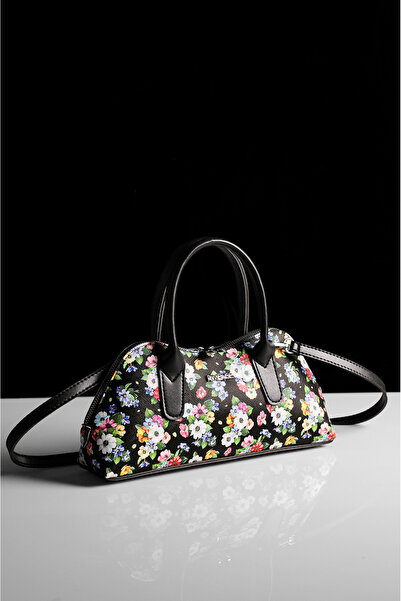 Rimense Women's Black Floral Patterned Hand and Shoulder Bag